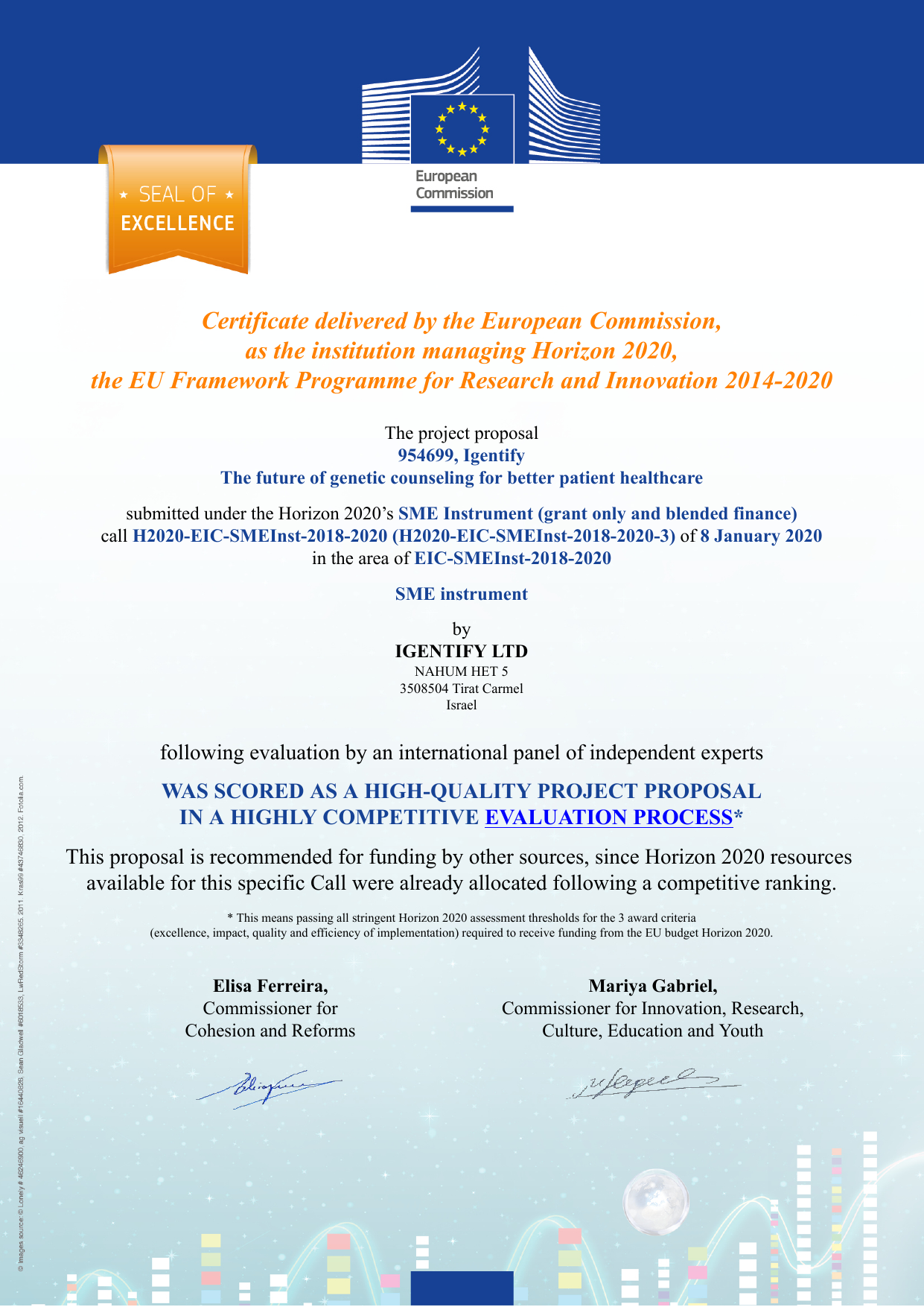 EU Seal of Excellence certificate 954699